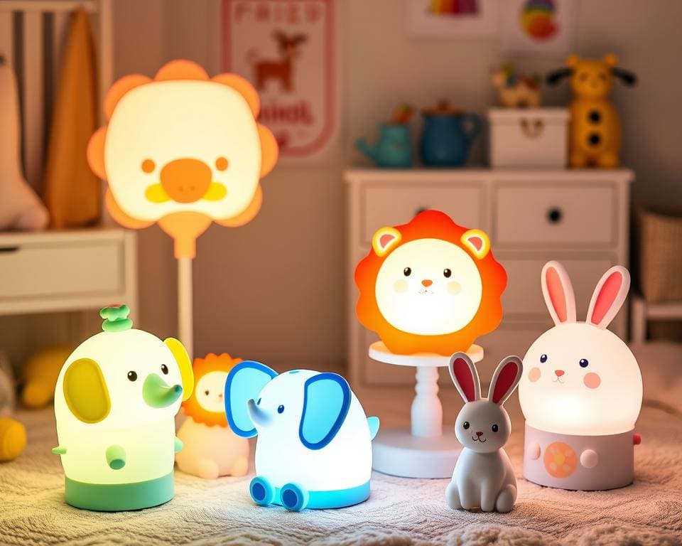 Kinderlampen met vrolijke dierfiguren